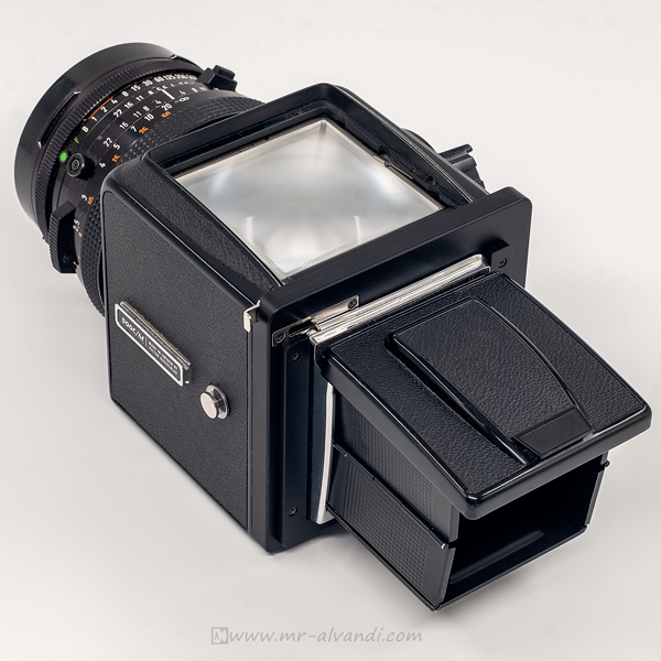 Alvandi-Hasselblad SWC ground glass adapter and Hasselblad 500cm waist level finder back
