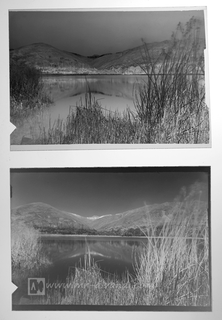 Fortepan 200 6x9 sheet film, slide and negative with a little fog